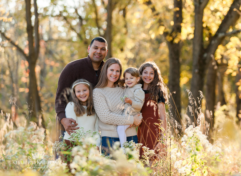Family portrait at sunset in a park in Bucks County, PA